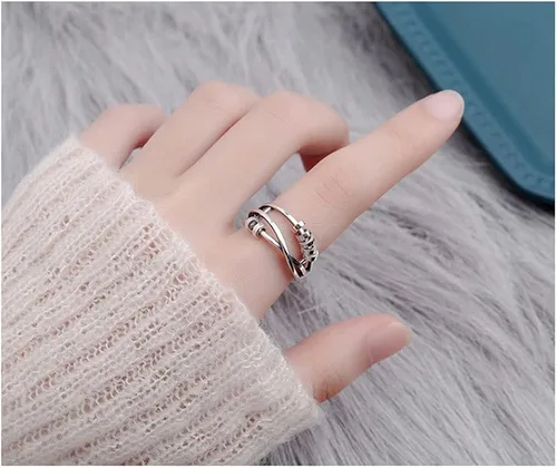 Miniatura 6 de NewZenro Anillos abiertos de tres capas circulares redondos antiansiedad para mujeres y niñas, plata de ley 925, personalizados, alivio del estrés