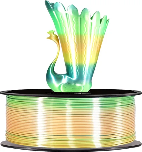 Miniatura 7 de Paquete de filamento PLA para impresión 3D 5 en 1: verde que brilla en la oscuridad, azul, púrpura y arco iris, multicolor, 0.55 libras por carrete