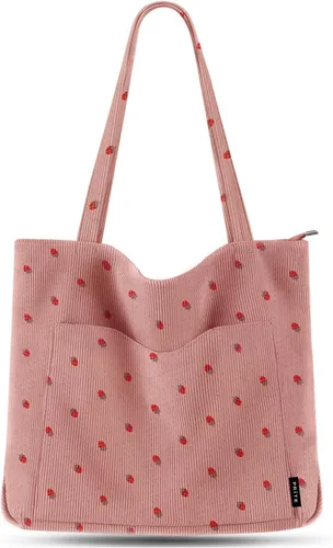 Prite Bolsa de pana para mujer, bolsa de hombro grande con cremallera y bolsillos para la universidad, trabajo, viajes, compras