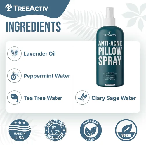 Miniatura 5 de TreeActiv - Espray de almohada antiacné, limpia sábanas, tela, ropa de cama, ropa, alfombras y muebles, aroma lavanda, árbol de té 4 fl oz (original)