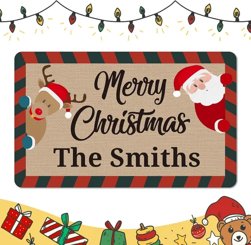 Miniatura 13 de Tapete personalizado de bienvenida de Navidad para entrada al aire libre con nombre, tapete de puerta de Navidad personalizado para Navidad, tapete