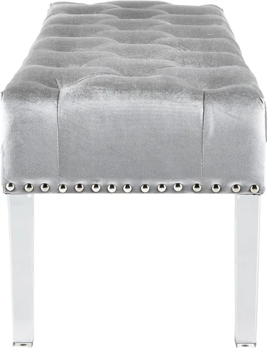 Miniatura 4 de Roundhill Furniture Valley - Banco tapizado de terciopelo con botones y patas acrílicas, color gris