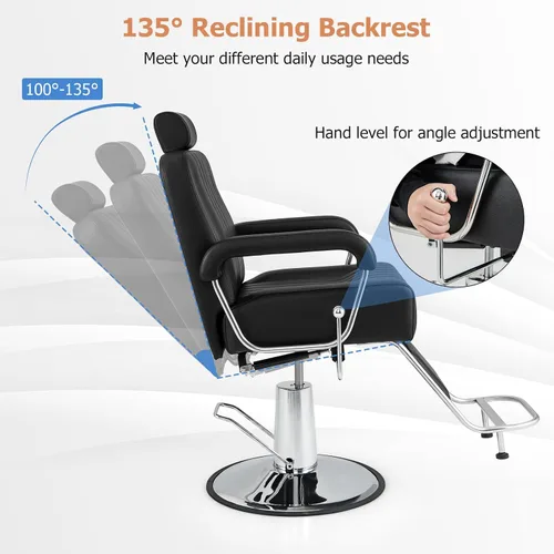 Miniatura 4 de Giantex Silla de peluquería reclinable, silla de salón para estilista, respaldo reclinable, giro de 360 grados, ajuste de altura, bomba hidráulica