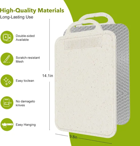 Miniatura 2 de Tabla de cortar de titanio, tabla de cortar para tablas de cortar de cocina de doble cara con titanio puro y paja de trigo PP, fácil de limpiar