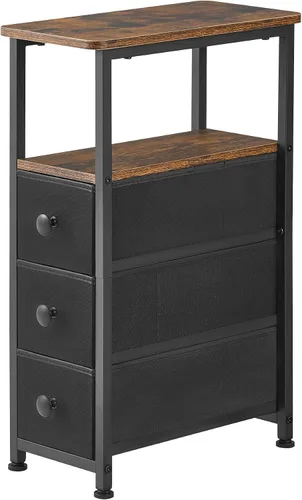 Miniatura 8 de DALEMHOME Mesa Auxiliar, Mesa Lateral Estrecha con 3 Cajones de Tela, Mesita de Noche Estrecha, Mesa de Cama Pequeña con Almacenamiento, para Sala