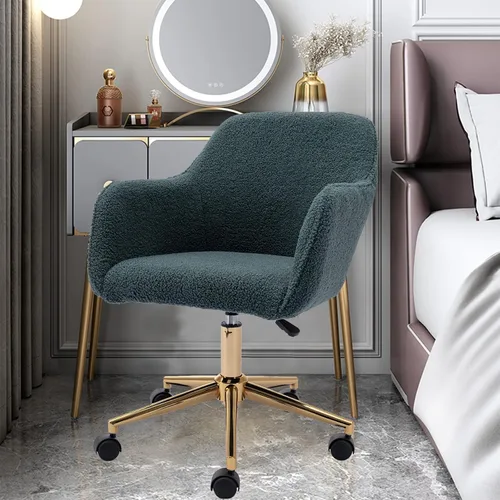 SSLine Silla de escritorio de piel sintética, moderna y bonita, silla de oficina, cómoda silla giratoria de tela de peluche, silla de escritorio con