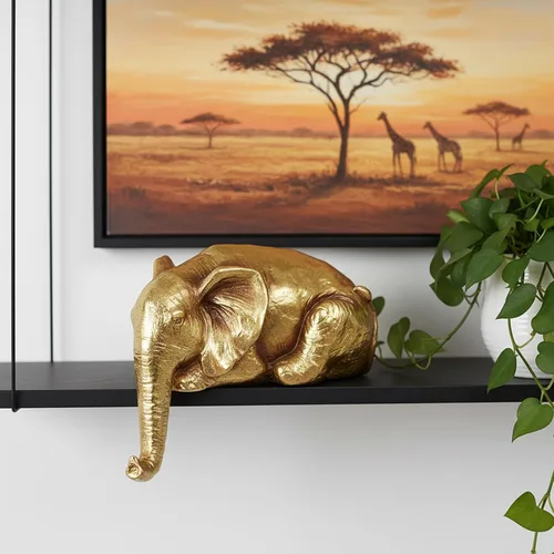 Miniatura 3 de Braxio Estatua de elefante para decoración del hogar, escultura abstracta de elefante dorado de resina para estantes, escritorio, mesa, oficina