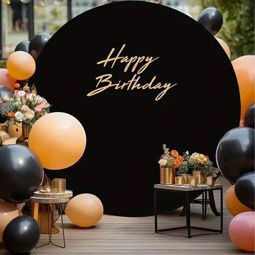Miniatura 5 de Cubierta de fondo redonda negra de 6.5x6.5 pies, respaldo de arco circular ajustado de poliéster para boda, fiesta de cumpleaños, novia, baby