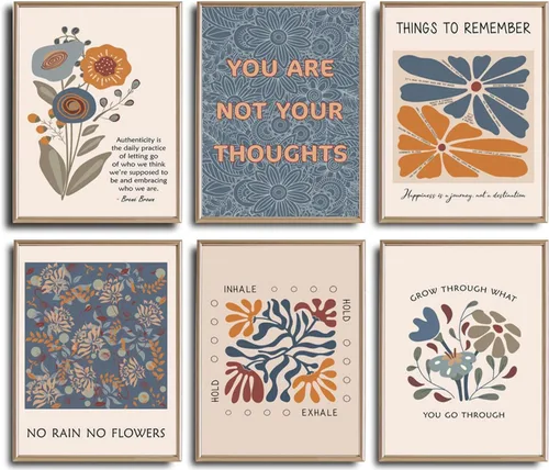 Miniatura 9 de 6 lienzos de salud mental para pared, estilo bohemio, psicología motivacional, decoración de pared, fotos, terapia, oficina, arte de pared
