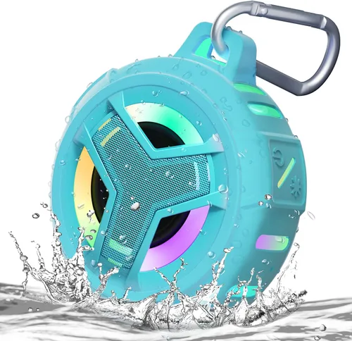EBODA - Altavoz de ducha impermeable con Bluetooth, IPX7, flotante, portátil, inalámbrico, pequeños altavoces, tiempo de reproducción de 24H con luz