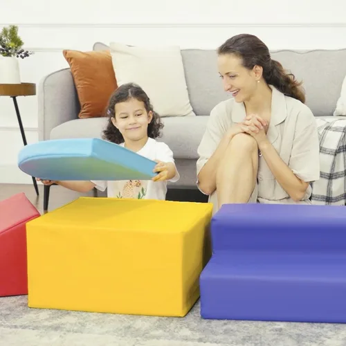 Miniatura 8 de Qaba Juego de espuma para niños pequeños y niños, fácil de limpiar, 4 piezas, suave escalador interior y seguro para niños para gatear o deslizarse