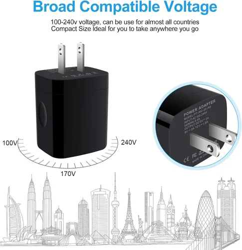 Miniatura 7 de Cargador tipo C, cargador de pared USB C de 20 W PD de carga rápida y cable de carga de teléfono Android de 6 pies, compatible con iPhone 16 15 Pro