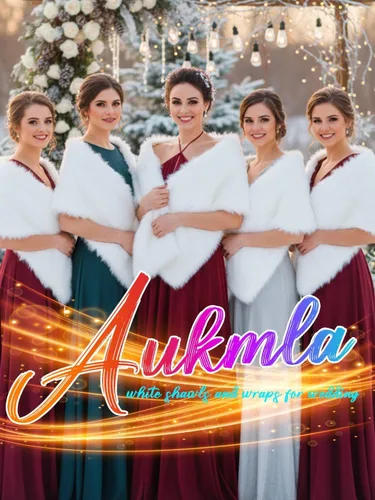 Miniatura 10 de Aukmla Chal de piel sintética para boda, chal de piel de novia, estola de piel de invierno, para novias y damas de honor