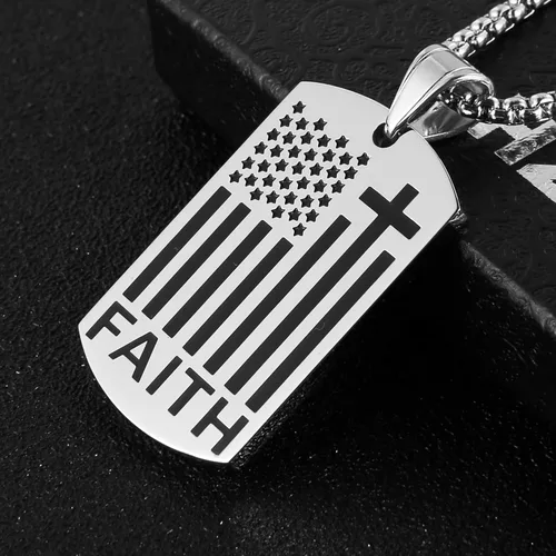 Miniatura 5 de HZMAN Collar con colgante de cruz patriótica con bandera estadounidense, joyería religiosa
