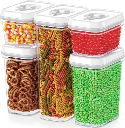 DWËLLZA KITCHEN Recipientes herméticos de almacenamiento de alimentos con tapas, juego de 5 piezas, accesorios de cocina, organización de despensa y