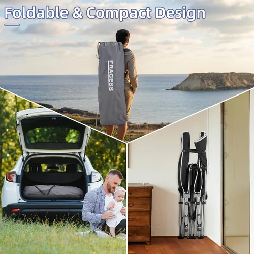 Miniatura 7 de Fragess - Cunas plegables de camping para adultos, cuna de 28" extra amplia con colchón removible, carga máxima de 600LBS, cunas para dormir