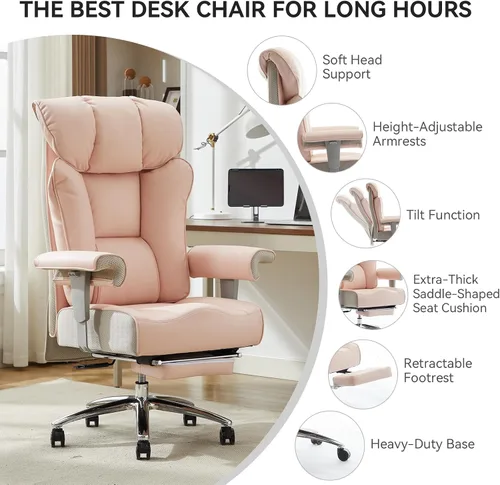 Miniatura 4 de Efomao - Silla ejecutiva de escritorio para oficina, con reposapiés, soporte lumbar y capacidad de carga hasta 450 libras, silla de computadora