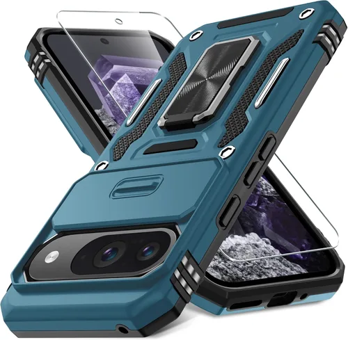 Miniatura 25 de DEERLAMN Funda para Google Pixel 8 con cubierta deslizante para cámara + protector de pantalla (1 paquete), soporte de anillo giratorio grado