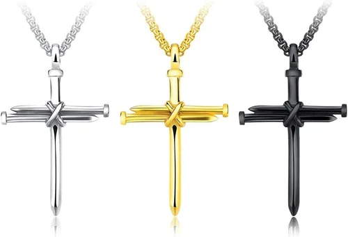 Miniatura 3 de HIJONES Collar con colgante de cruz de uñas de acero inoxidable para hombre, multicolor