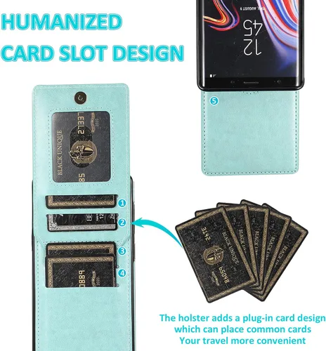 Miniatura 4 de Funda tipo cartera de piel verde para Samsung Galaxy Note 9 con protector de vidrio templado, tarjetero y función atril