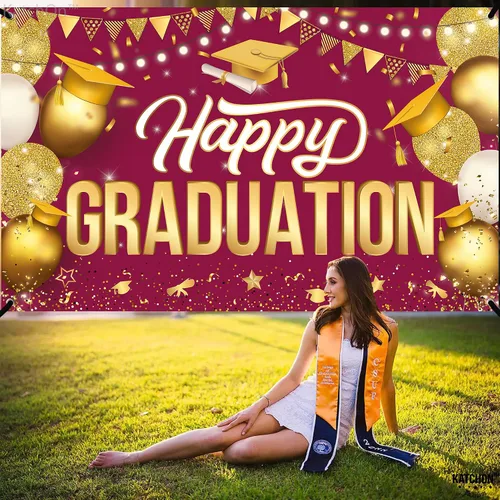 Miniatura 4 de KatchOn, Cartel de feliz graduación granate y dorado XL, 72 x 44 pulgadas Fondo de graduación 2025, decoraciones de graduación clase de 2025