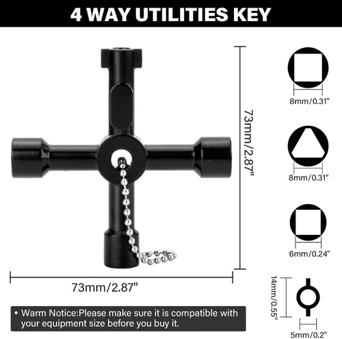 Miniatura 2 de HAUTMEC - Llave de agua de 4 vías, llave multifuncional universal de cruz, aleación de zinc, para fontaneros y electricistas, herramientas