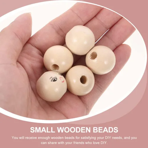 Miniatura 9 de Sewroro 50 cuentas de madera de cara sonriente, cuentas de madera redondas espaciadoras con agujero, cuentas de cabeza de muñeca para niñas, cuentas
