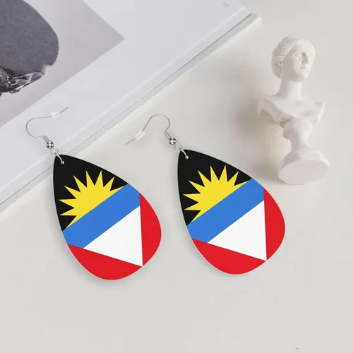 Miniatura 5 de Pendientes de bandera de país en forma de lágrima para mujer, ligeros, de cuero, colgantes, joyería patriótica para regalos