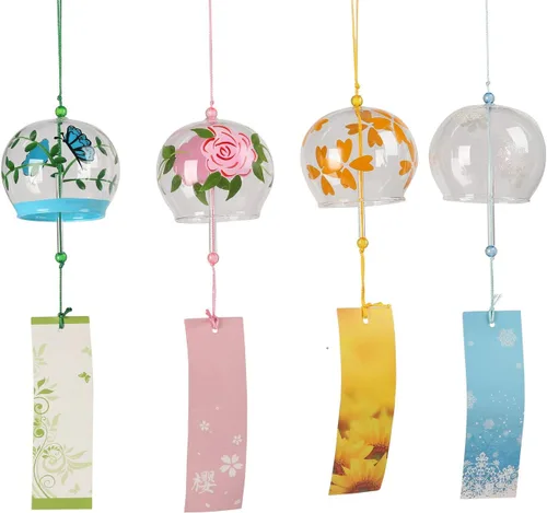 Miniatura 4 de Campanas de viento japonesas románticas con flores pequeñas Campanas de viento hechas a mano de vidrio estilo japonés colgante para regalo