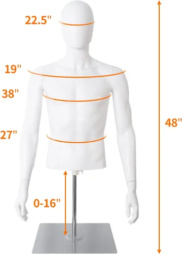 Miniatura 4 de Maniquí de medio cuerpo con torso y soporte para vestido femenino, de plástico desmontable, soporte de maniquí con altura de 30”-46” y base de metal