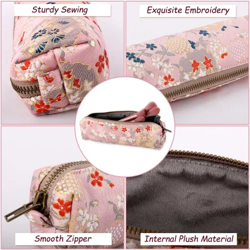 Miniatura 3 de Oyachic Estuche para lápices de bordado, bolsa para lápices de flores, caja para bolígrafos, bolsa organizadora para cosméticos, maquillaje
