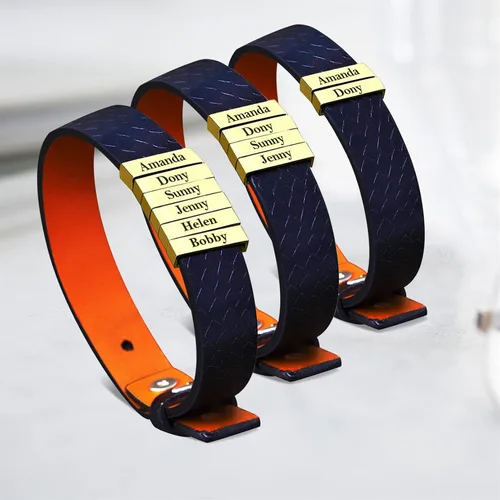Miniatura 60 de Pulseras de cuero personalizadas para hombre con 1-6 nombres, pulsera trenzada personalizada con cuentas para papá, marido, día del padre, San