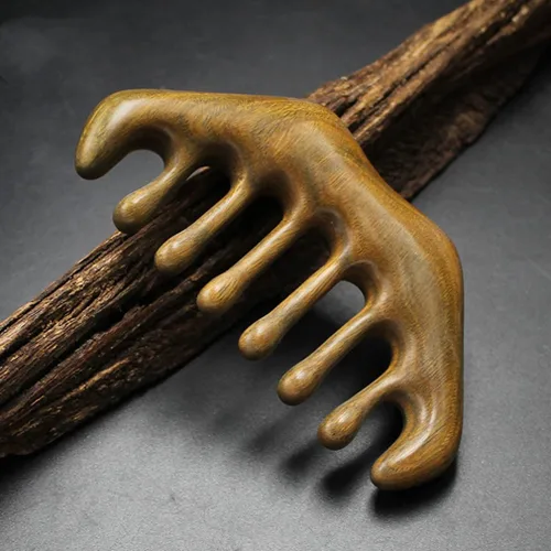 Miniatura 5 de Peine de masaje para raspar dientes anchos de sándalo y cuero cabelludo de acupuntura – Sin herramienta de mano estática para el cuidado