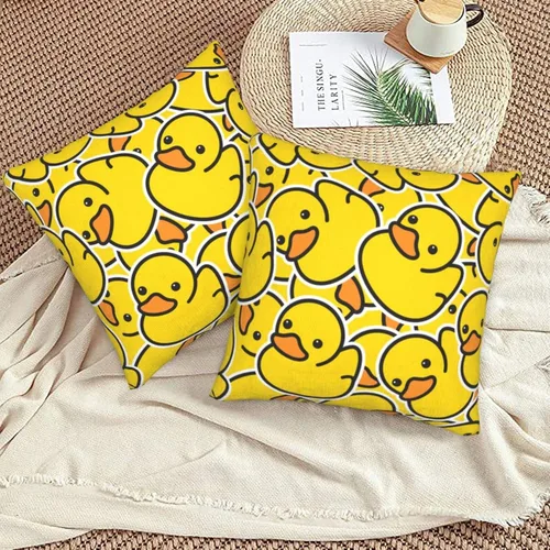Miniatura 5 de Fiokroo Juego de 2 fundas de almohada de goma con diseño de patos de dibujos animados amarillos, fundas de almohada cuadradas para sofá, dormitorio