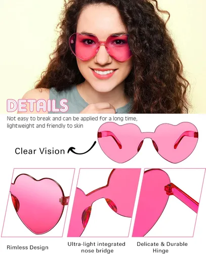 Miniatura 3 de Frienda 20 Pairs Heart Shaped Sunglasses Rimless Candy Color Glasses for Women Men Party Favor