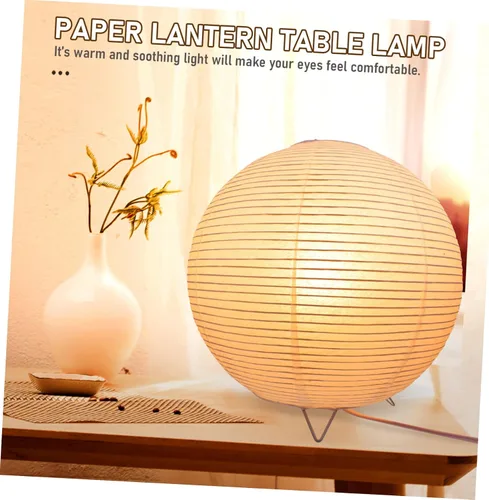 Miniatura 7 de Lámpara de mesa de papel con bombilla E14, luz suave y cálida para dormitorio, lámpara decorativa de papel de arroz para dormitorio, lámpara