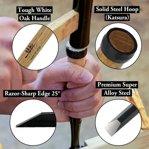 Miniatura 5 de SUIZAN Cincel de madera japonés 1/4" (6mm) - Herramientas profesionales Oire Nomi para carpintería
