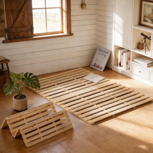 Miniatura 10 de Base de cama japonesa plegable con listones para piso, plataforma de piso de madera, tatami para invitados