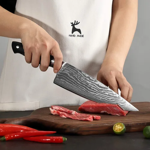 Miniatura 6 de NANFANG BROTHERS Cuchillo de chef de 8 pulgadas, 67 capas VG10 de acero de damasco, mango ergonómico de triple remache ABS antideslizante