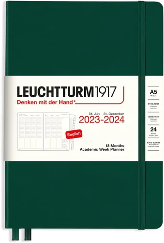 Miniatura 6 de LEUCHTTURM1917 - Planificador de semana académica de 18 meses, tapa dura, tamaño mediano A5, julio de 2023 - diciembre de 2024, inglés, tapa dura