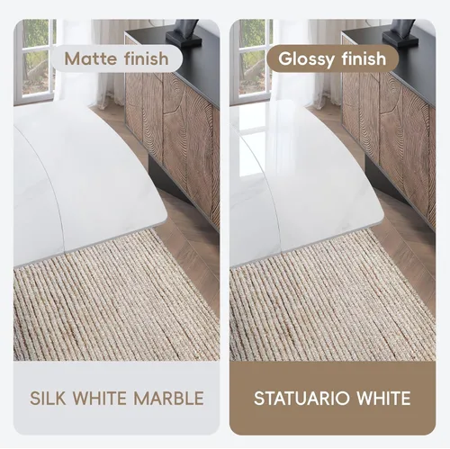 Miniatura 5 de Mesa de comedor extensible con extensión, 65"-95" piedra sinterizada rectangular, superficie con aspecto de mármol, para 6-12 personas, base