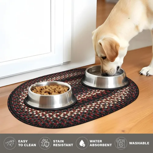 Miniatura 5 de Homespice Montgomery - Tapete ovalado para tazón de gato y perro, 16 x 24 pulgadas, lavable a máquina y resistente a las manchas