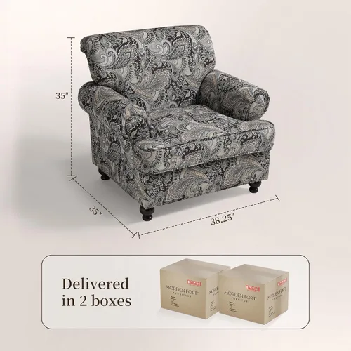 Miniatura 2 de Silla decorativa moderna, sillón tapizado de felpilla con patas de madera maciza, diseño floral para sala de estar, dormitorio, sala de lectura