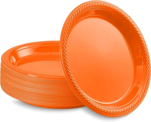 Miniatura 4 de Amscan Platos de plástico desechables redondos dorados – 7 pulgadas (paquete de 50) – Vajilla resistente para fiestas, eventos y uso diario Oro