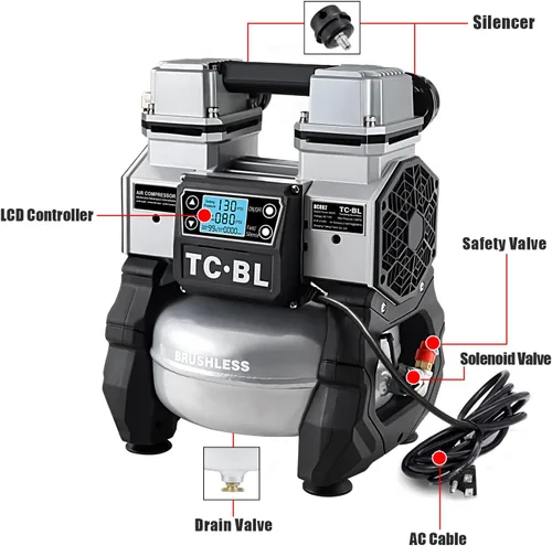 Miniatura 3 de TC·BL Compresor de aire portátil, 110V, silencioso, pequeño, ligero y sin aceite con tanque de aluminio de 5L