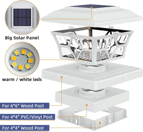 Miniatura 5 de APONUO - Luces solares para postes de 8 unidades con batería de 1000mAh - para vallas de 4 x 4, 5 x 5, 6 x 6, tamaño más grande y mayor duración, 2