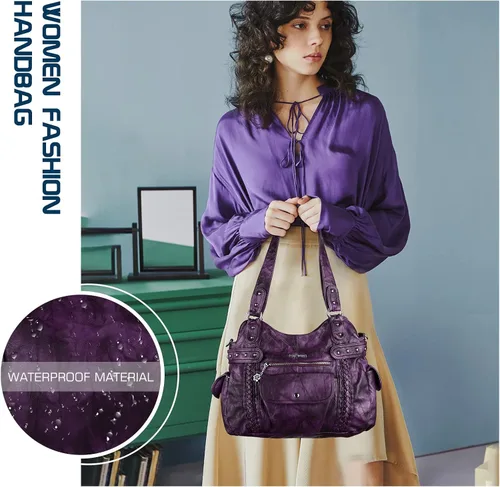 Miniatura 174 de Angel Barcelo - Bolsa de hombro amplia para mujer, diseño Hobo, cuero lavado