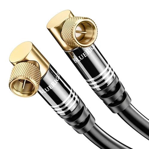 Cable coaxial BlueRigger RG6 (1.5 pies, conector de 90° a conector de 90° con pin, chapado en oro, triple blindaje) – Cable coaxial de audio y video