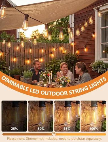 Miniatura 5 de Guirnalda de luces LED ST40 de 20 pies, luces vintage Edison para patio con 22 bombillas inastillables, luces colgantes impermeables para Marrón