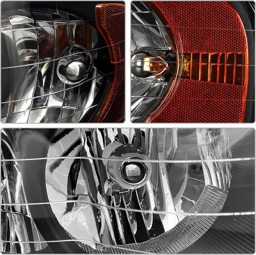 Miniatura 5 de Repuesto de conjunto de faros AS para Dodge Ram 1500 2002-2005/Ram 2500 3500 2003-2005 con carcasa negra, reflector ámbar, lentes transparentes